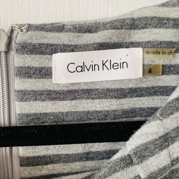 Calvin Klein Dress Womens 4 Sheath Cap Sleeve Bateau Neck Knit Gray Stripe Work - Picture 4 of 10